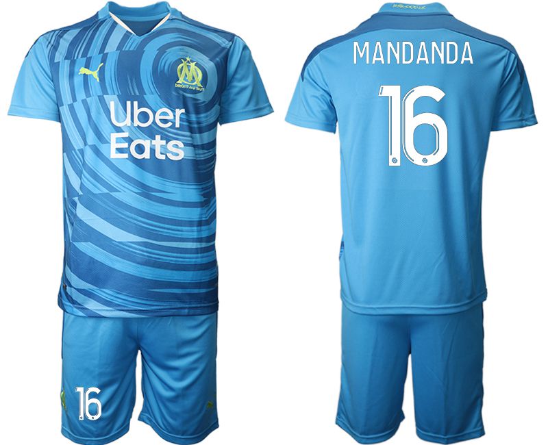 Men 2020-2021 club Olympique de Marseille away #16 blue Soccer Jerseys